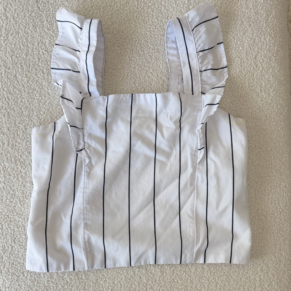 abercrombie kids White Crop Top with Black Pinstripes and Ruffle Straps